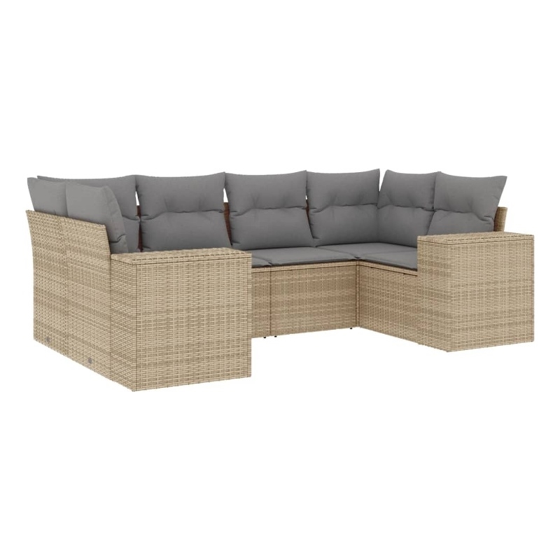 Afuera Living Contemporary Synthetic Poly Rattan 6 Piece Sofa Set in Gray/Beige
