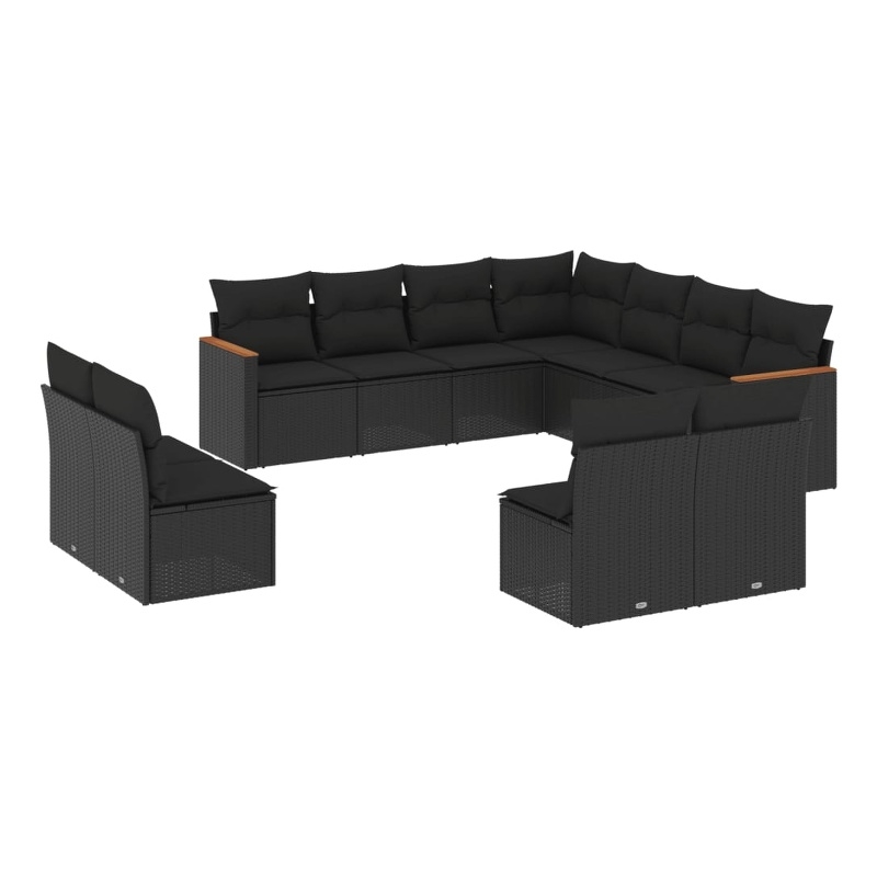 Afuera Living Contemporary 11 Piece Poly Rattan Large Sofa Set in Black