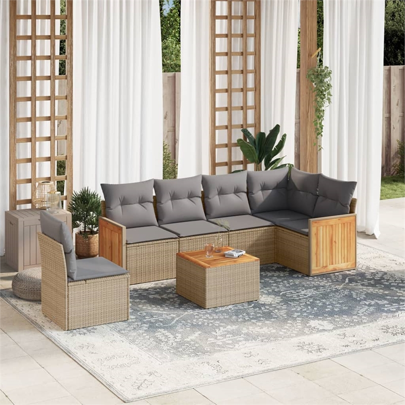 Afuera Living Contemporary Synthetic Poly Rattan 7 Piece Large Sofa Set in Beige