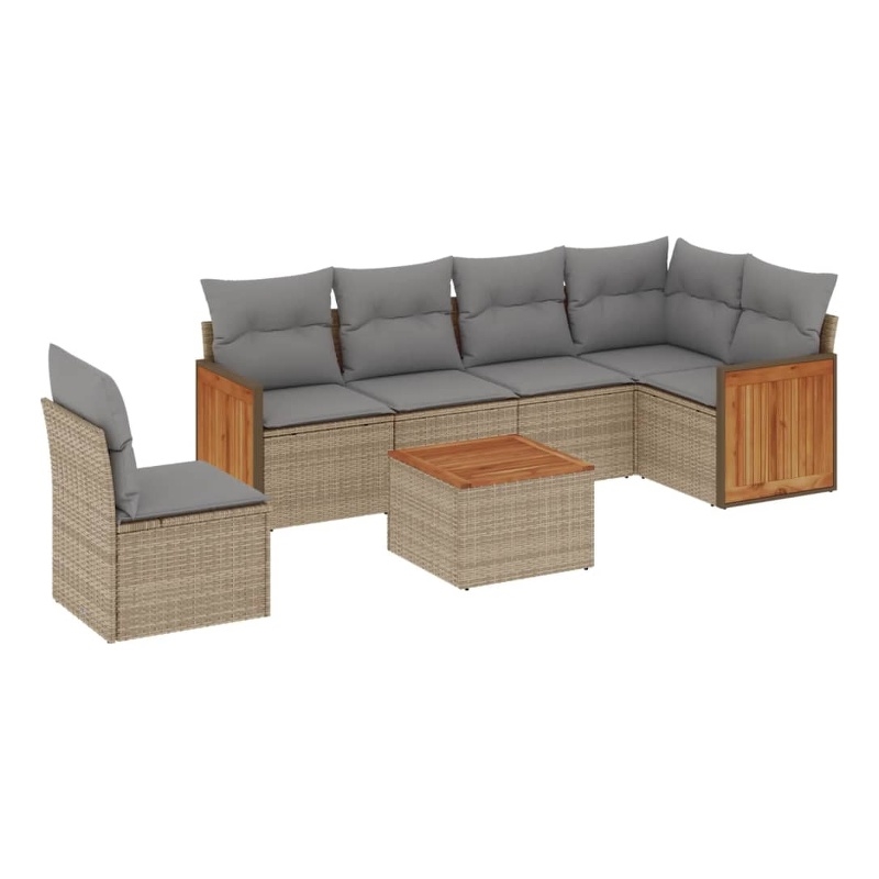 Afuera Living Contemporary Synthetic Poly Rattan 7 Piece Large Sofa Set in Beige