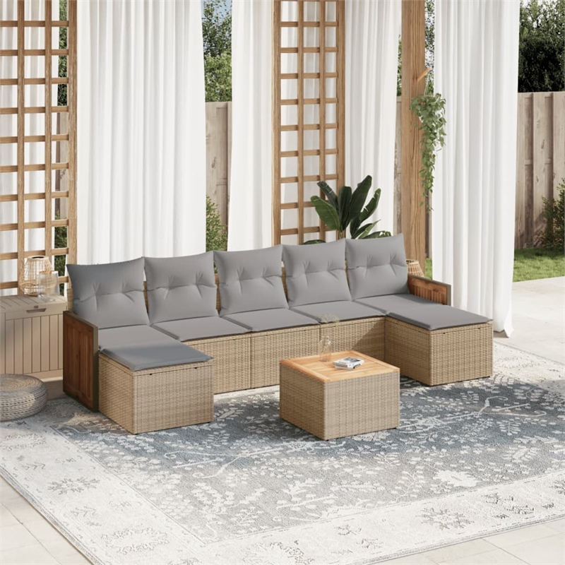 Afuera Living Contemporary Synthetic Poly Rattan 8 Piece Sofa Set in Gray/Beige