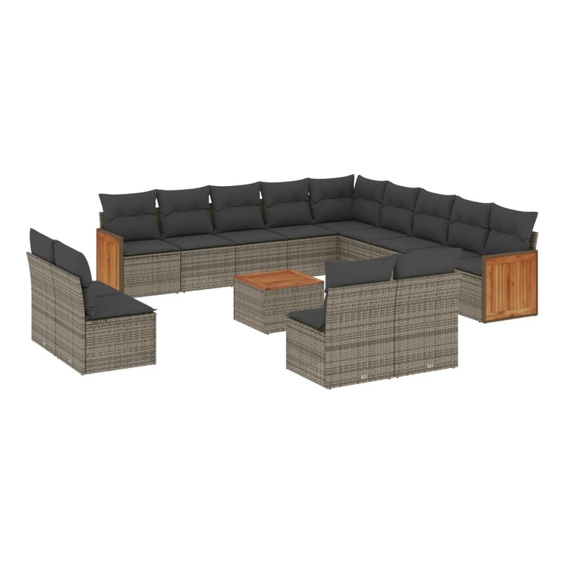 Afuera Living Contemporary Synthetic Poly Rattan 14 Piece Sofa Set in Gray