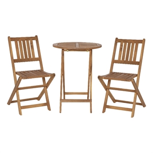 Afuera Living Indoor/Outdoor Wood Folding Table & 2 Chair Bistro Set in Natural