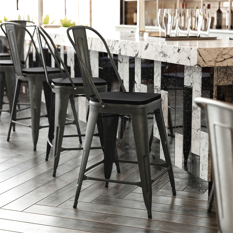 Afuera Living Counter Height Stool with Poly Resin Seat in Black/Black
