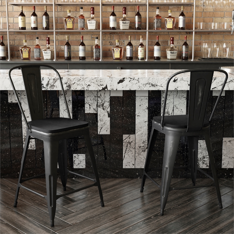 Afuera Living Counter Height Stool with Poly Resin Seat in Black/Black