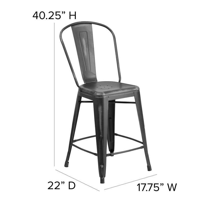 Afuera Living Counter Height Stool with Poly Resin Seat in Black/Black