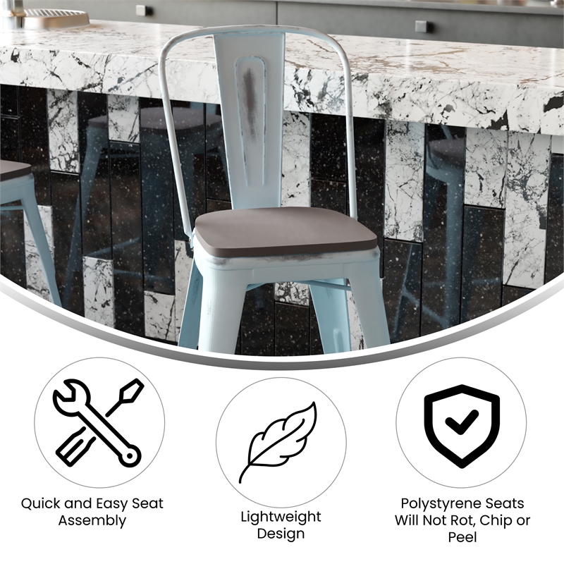Afuera Living Counter Height Stool with Poly Resin Seat in Green in Blue/Gray