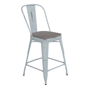 Afuera Living Counter Height Stool with Poly Resin Seat in Green in Blue/Gray