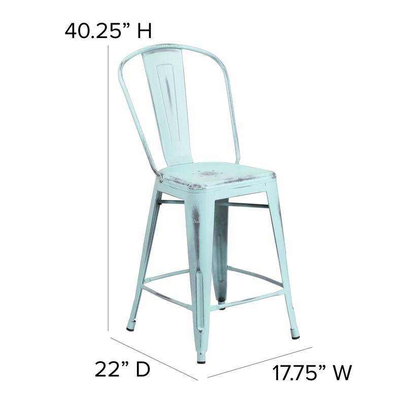 Afuera Living Counter Height Stool with Poly Resin Seat in Green in Blue/Gray