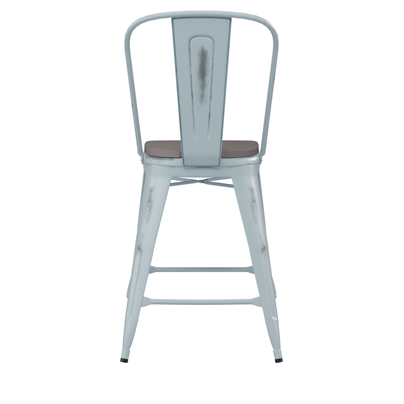 Afuera Living Counter Height Stool with Poly Resin Seat in Green in Blue/Gray