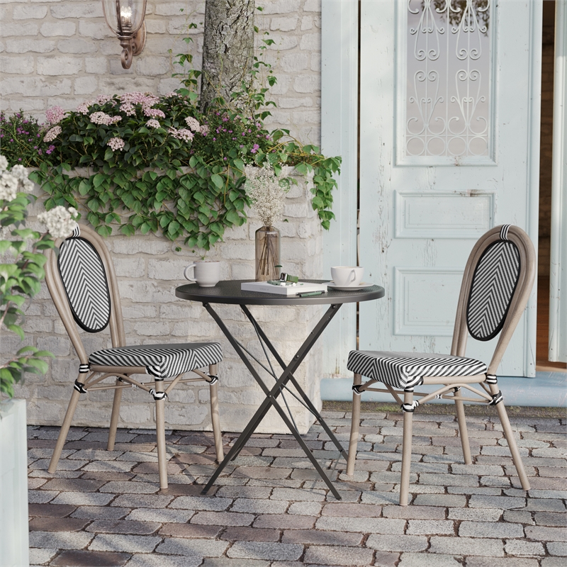 Afuera Living 2 Paris Chairs with LT Natural Metal Frame in Black/White