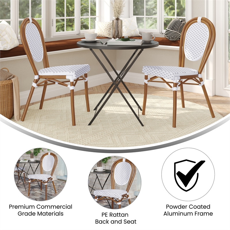 Afuera Living 2 Pack Paris Chair with Bamboo Print Metal Frame in White/Gray