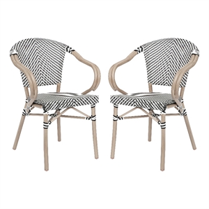 Afuera Living 2 Paris Chairs with Arms & LT NAT Metal Frame in Black/White