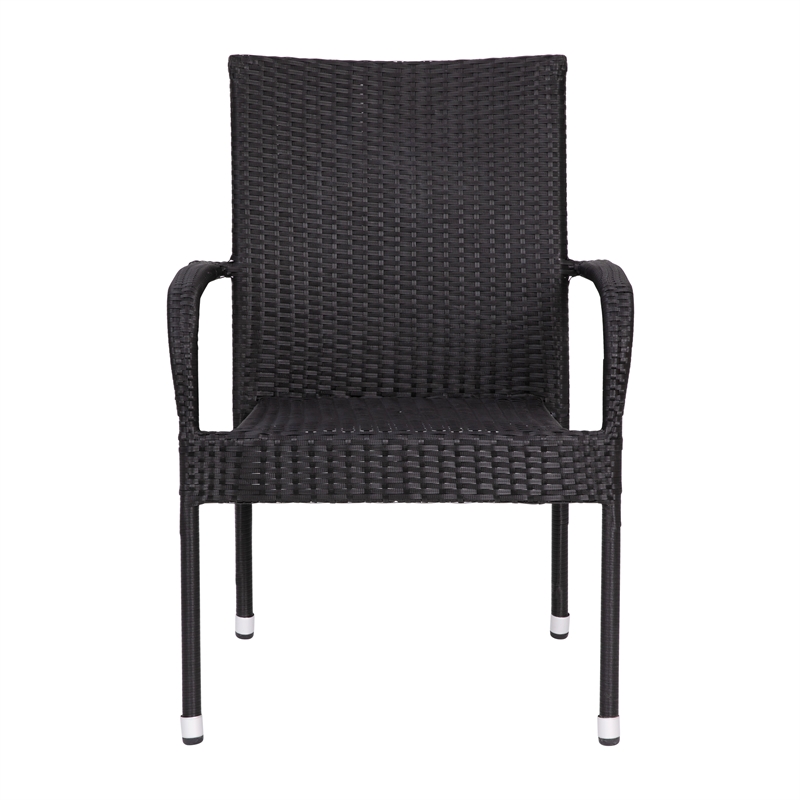 Afuera Living Stacking Steel Framed Black Wicker Dining Armchairs - 2 Pack