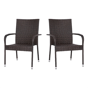 Afuera Living Stacking Steel Framed Espresso Wicker Dining Armchairs - 2 Pack