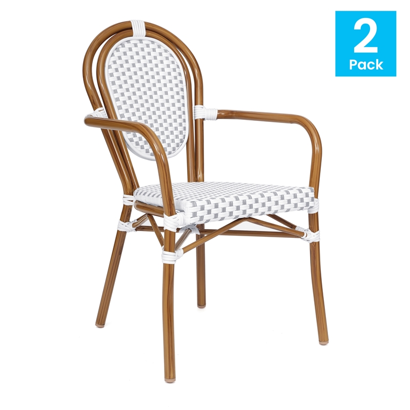 Afuera Living 2 Pack Paris Chairs with Bamboo Print Metal Frame in White/Gray