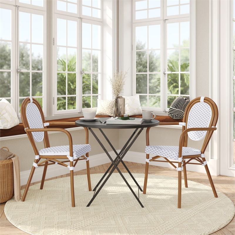 Afuera Living 2 Pack Paris Chairs with Bamboo Print Metal Frame in White/Gray