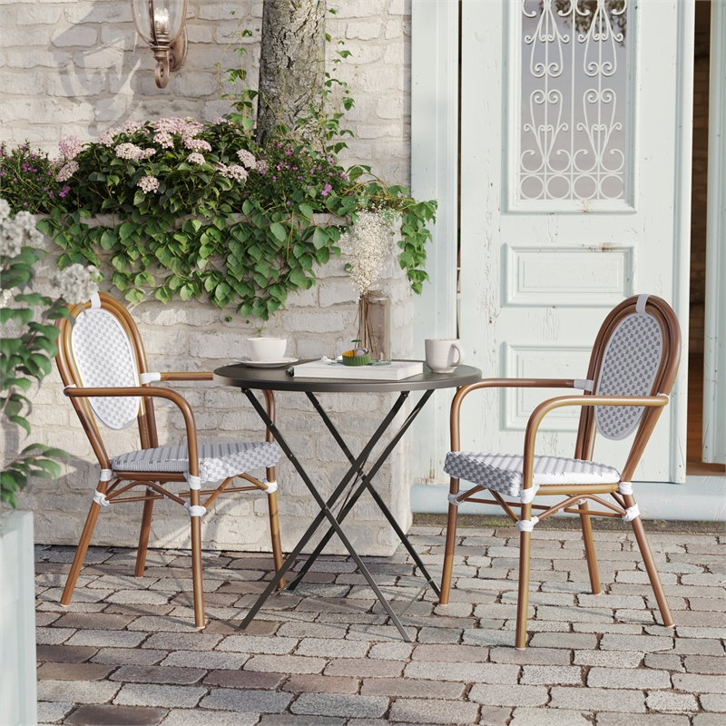 Afuera Living 2 Pack Paris Chairs with Bamboo Print Metal Frame in White/Gray