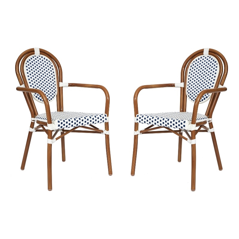 Afuera Living 2 Pack Paris Chairs with Bamboo Print Metal Frame in White/Navy
