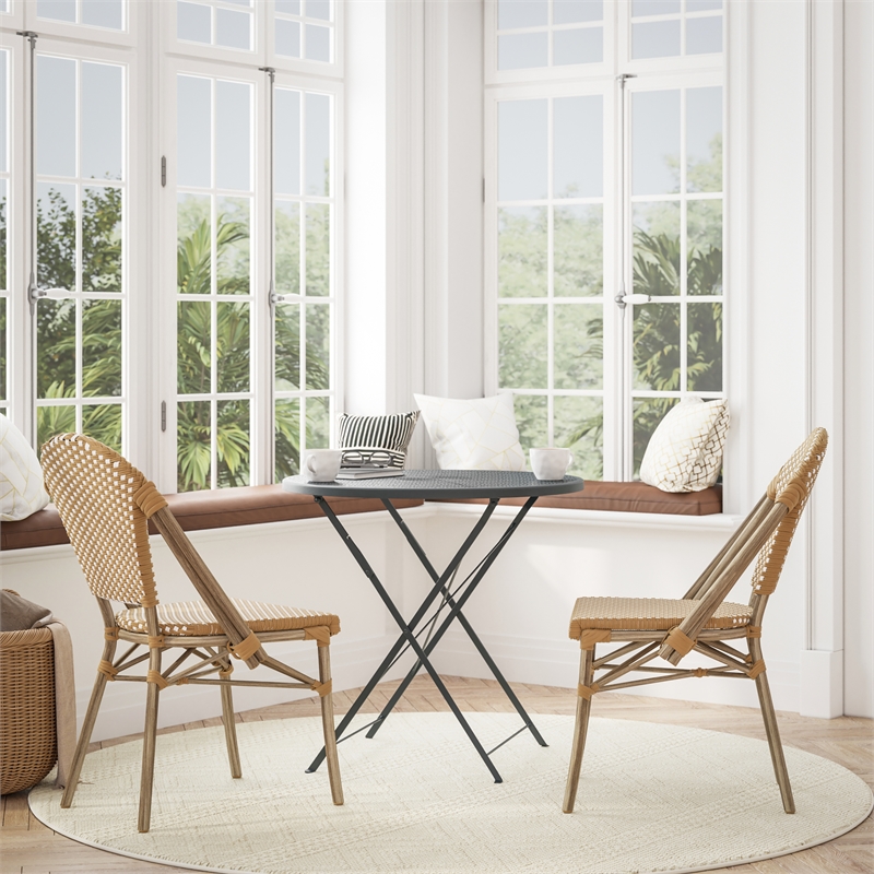 Afuera Living Paris Chair in Bamboo Print Aluminum Frame in Natural/White