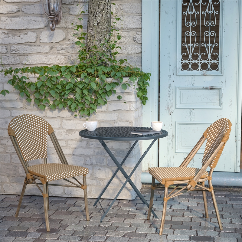 Afuera Living Paris Chair in Bamboo Print Aluminum Frame in Natural/White