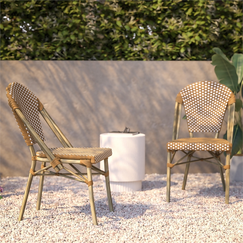 Afuera Living Paris Chair in Bamboo Print Aluminum Frame in Natural/White