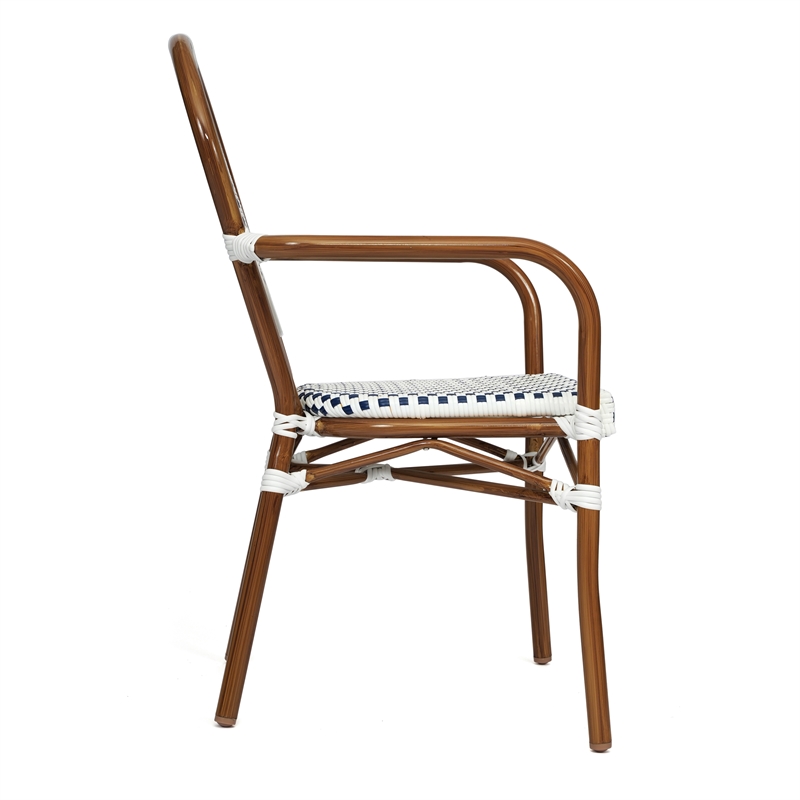 Afuera Living Paris Chair with Bamboo Print Metal Frame in White/Navy