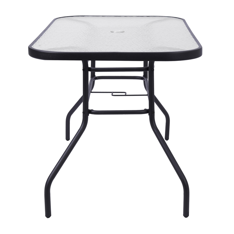 Afuera Living 47.25x27.5 Glass & Steel Patio Table with Umbrella Hole in Black