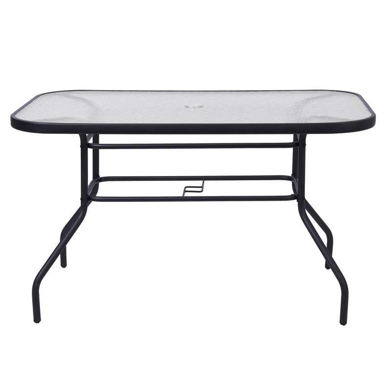Afuera Living 47.25x27.5 Glass & Steel Patio Table with Umbrella Hole in Black