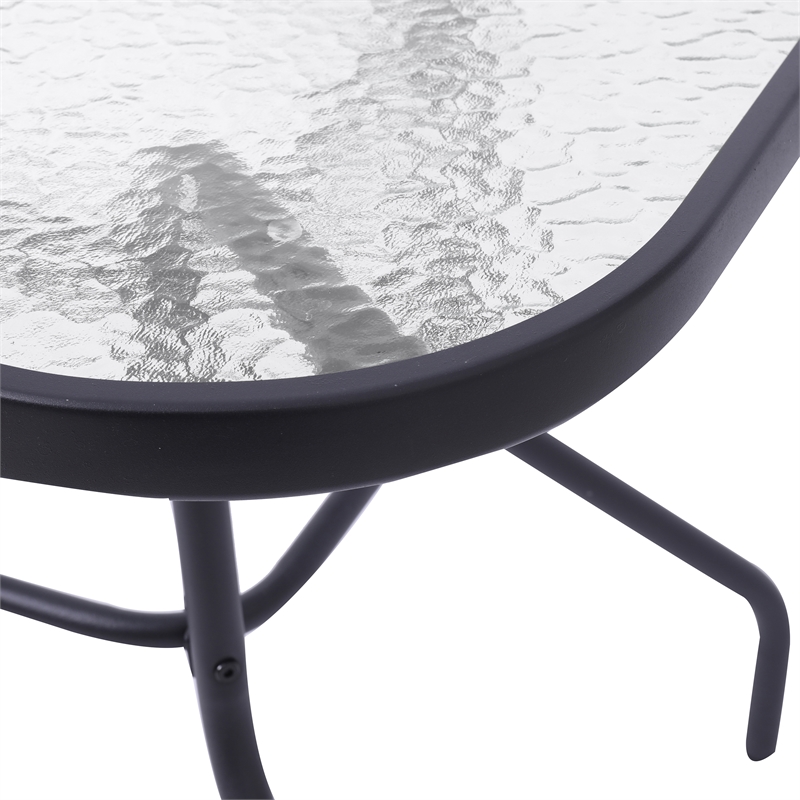 Afuera Living 47.25x27.5 Glass & Steel Patio Table with Umbrella Hole in Black