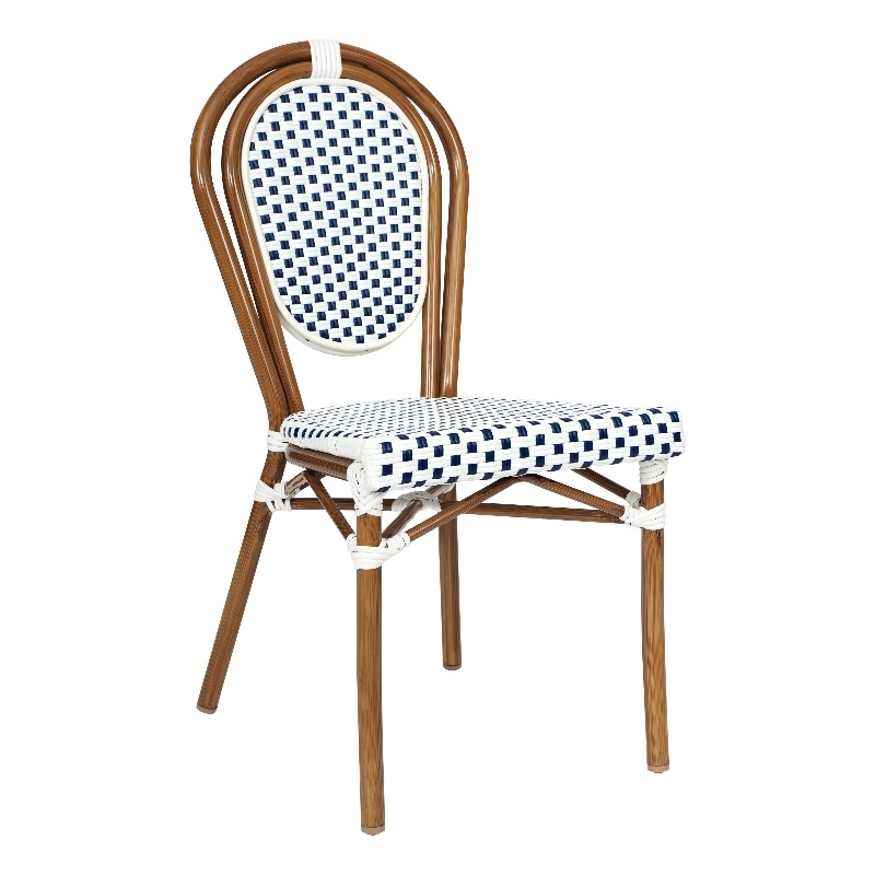 Afuera Living Paris Chair with Bamboo Print Metal Frame in White/Navy