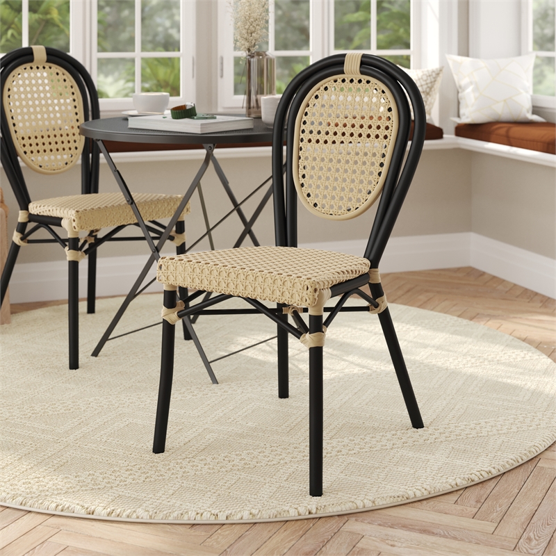 Afuera Living All-Weather Paris Chair with Black Metal Frame in Natural
