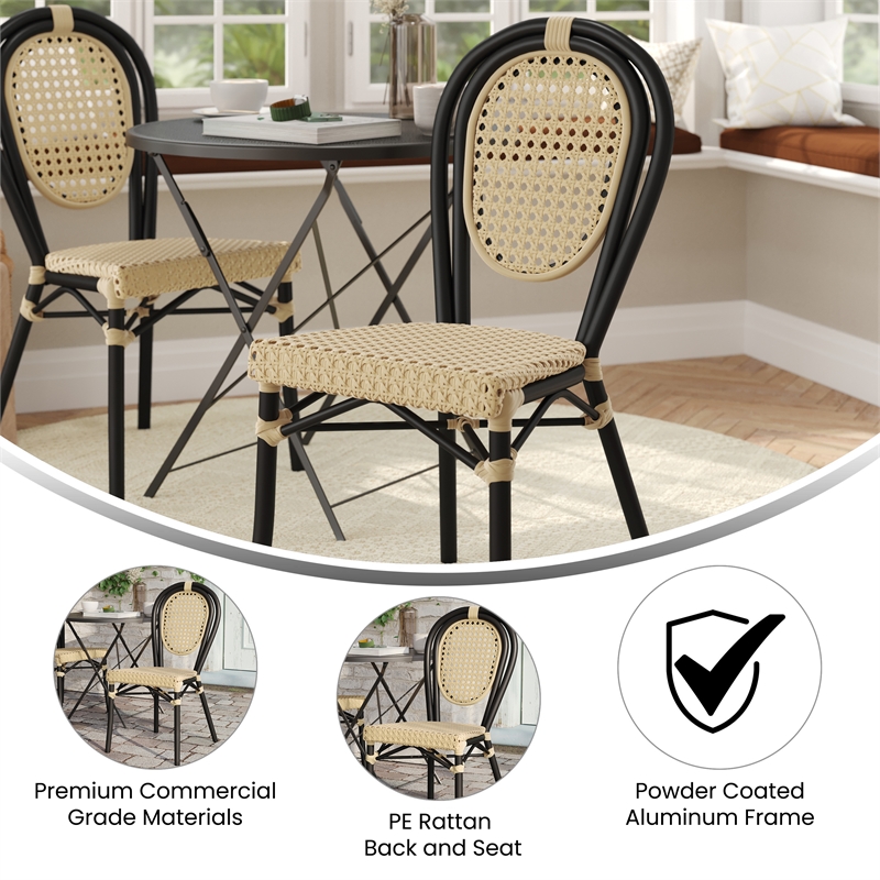 Afuera Living All-Weather Paris Chair with Black Metal Frame in Natural