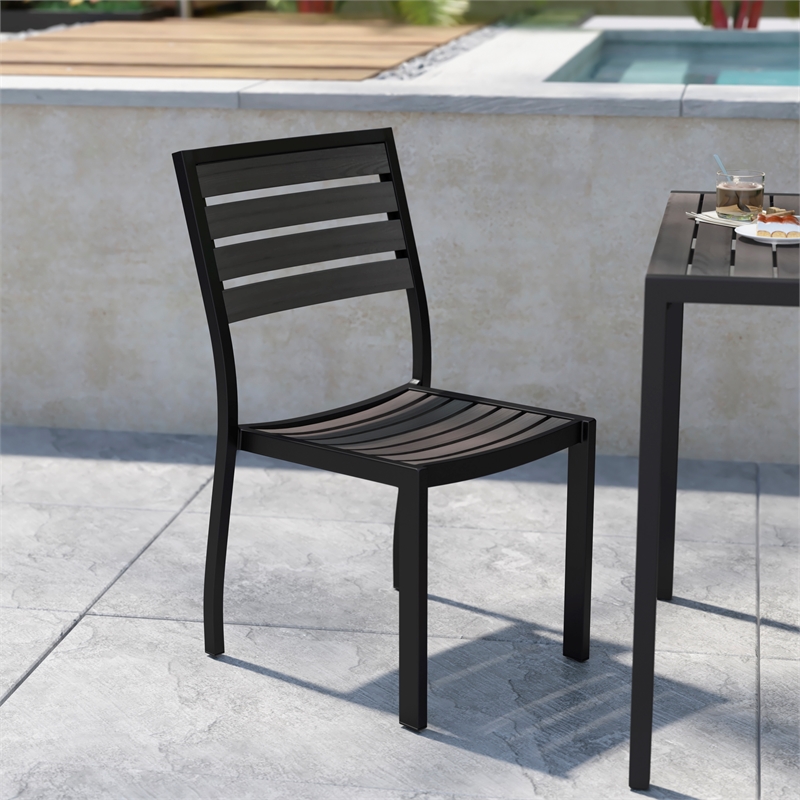 Afuera Living Outdoor Faux Teak Patio Side Chair with Gray Wash Poly Slats