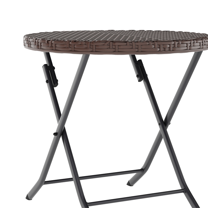 Afuera Living 3PC Brown and Black Indoor/Outdoor PE Rattan Folding Bistro Set