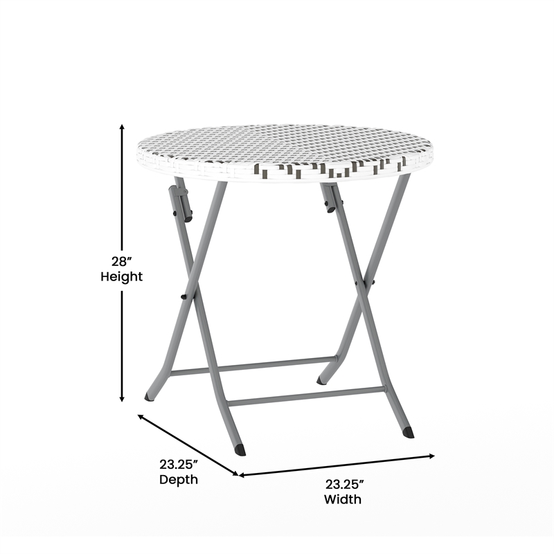 Afuera Living 3PC Gray/White & Charcoal Indoor/Outdoor Rattan Folding Bistro Set