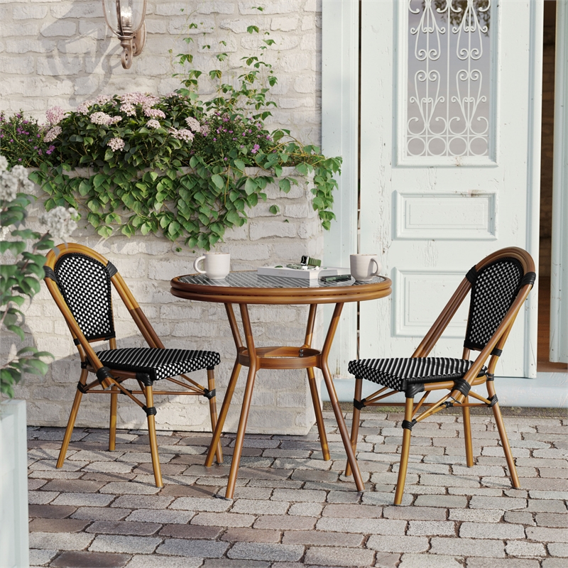 Afuera Living Indoor/Outdoor Bistro Set with Table & 2 Chairs in Black/White
