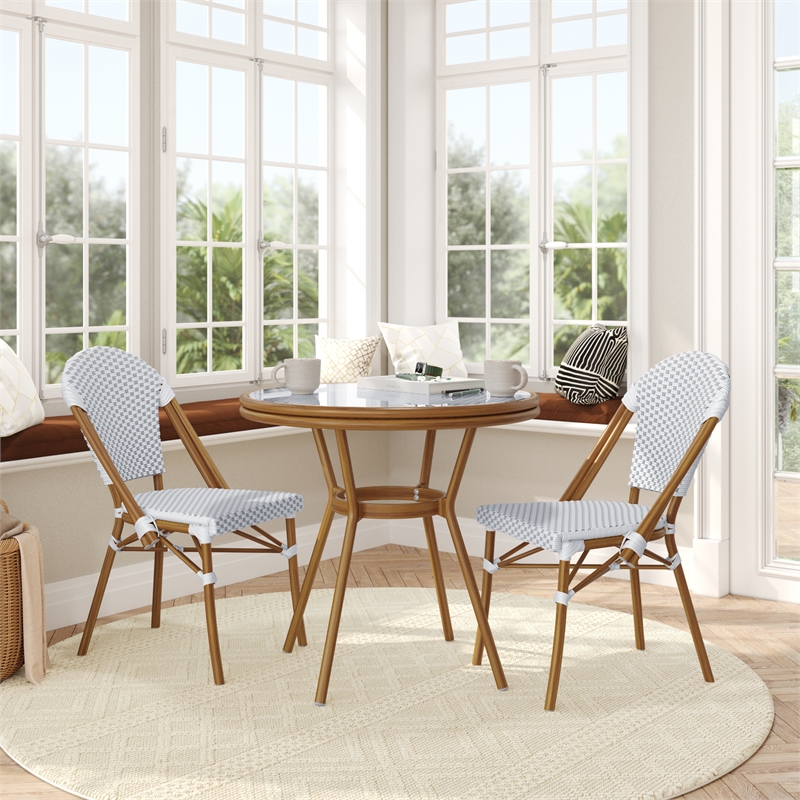 Afuera Living Indoor/Outdoor Bistro Set with Table & 2 Chairs in White/Gray