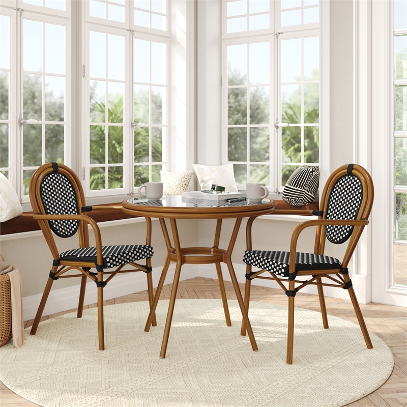 Afuera Living Indoor/Outdoor Bistro Set with Table & 2 Chairs in Black/White