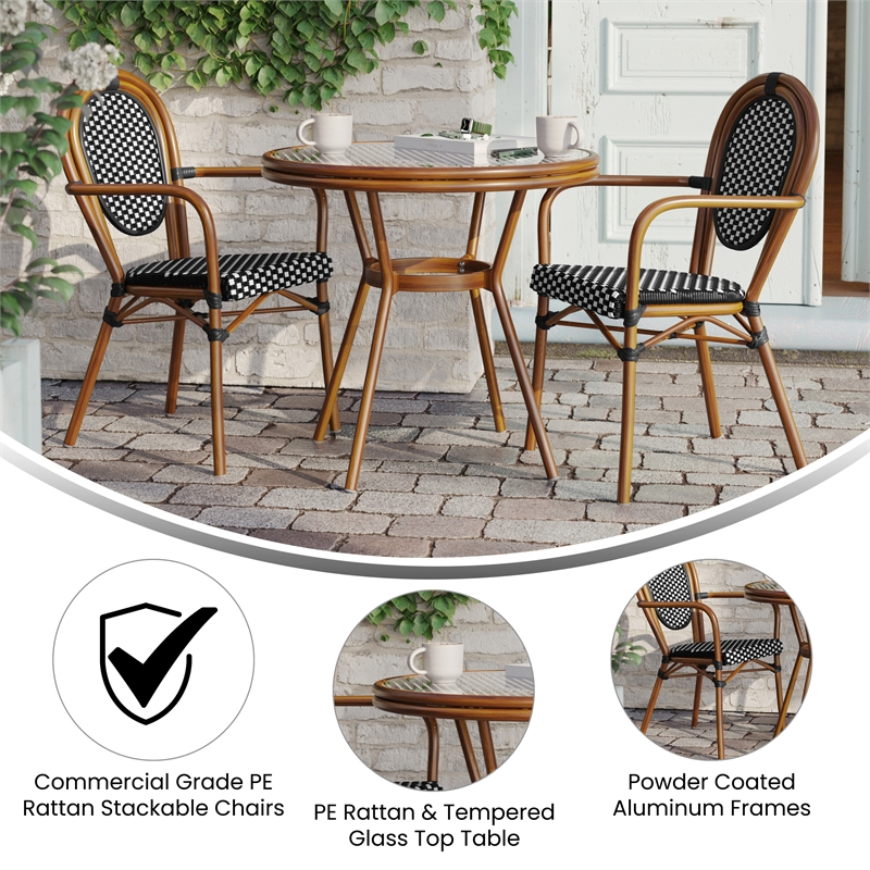 Afuera Living Indoor/Outdoor Bistro Set with Table & 2 Chairs in Black/White