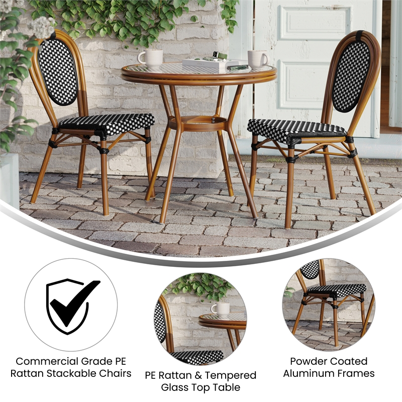 Afuera Living Indoor/Outdoor Bistro Set with Table & 2 Chairs in Black/White