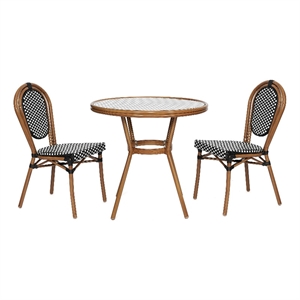Afuera Living Indoor/Outdoor Bistro Set with Table & 2 Chairs in Black/White