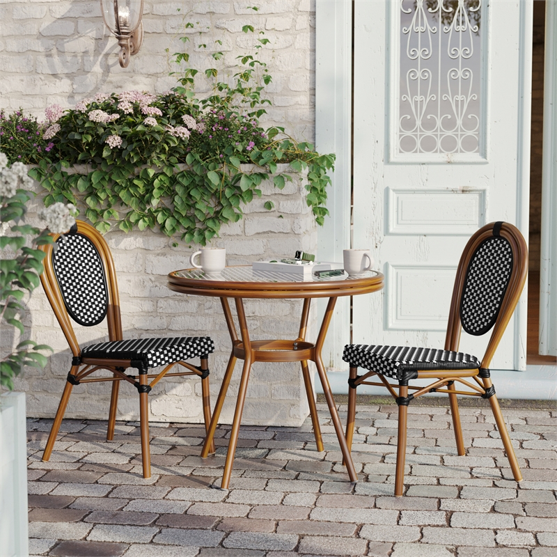 Afuera Living Indoor/Outdoor Bistro Set with Table & 2 Chairs in Black/White