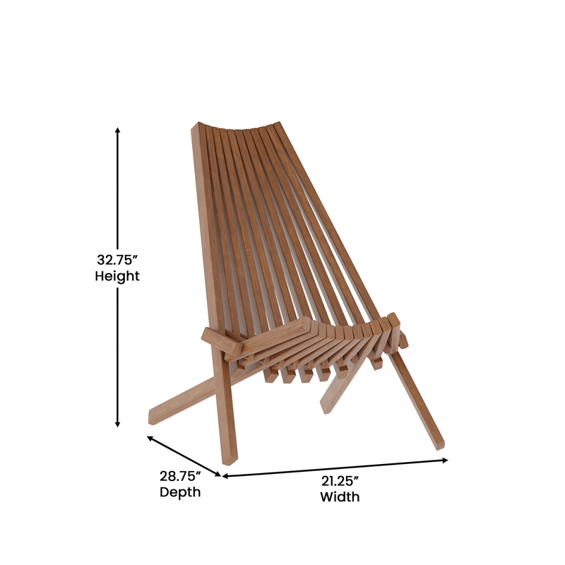 Afuera Living Indoor/Outdoor Low Profile Wood Patio Folding Chair in Brown