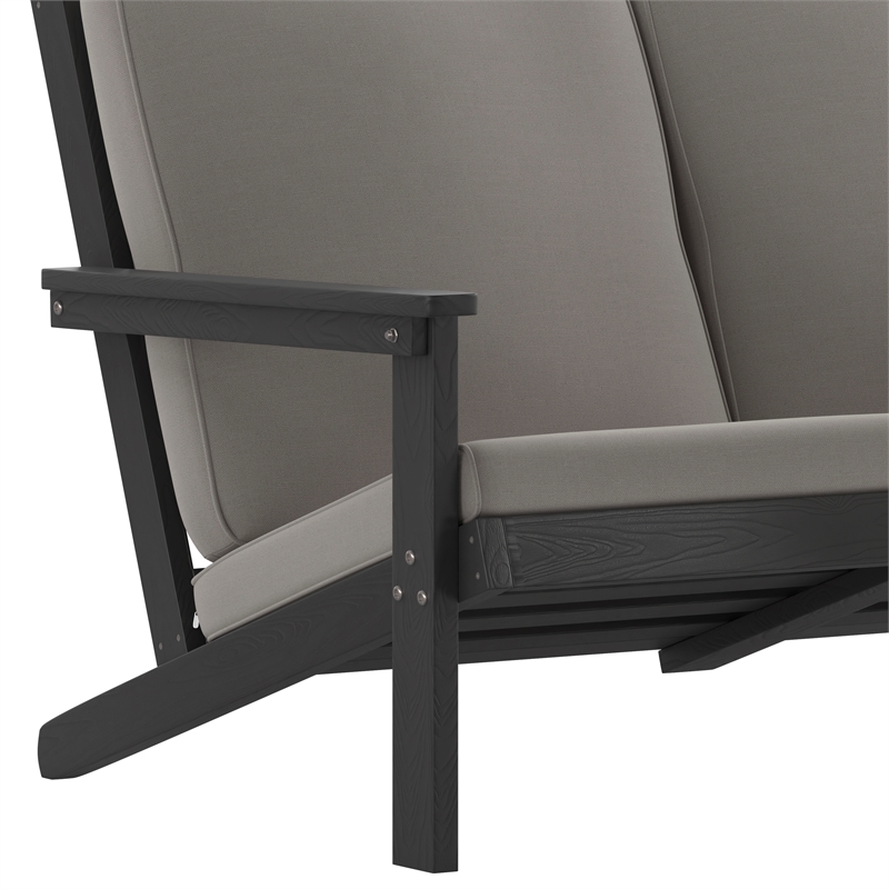 Afuera Living Poly Resin Adirondack Loveseat & Cushions - Black/Charcoal