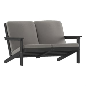 Afuera Living Poly Resin Adirondack Loveseat & Cushions - Black/Charcoal