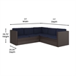 Afuera Living Patio Wicker Rattan Sofa & Table Set in Brown & Navy