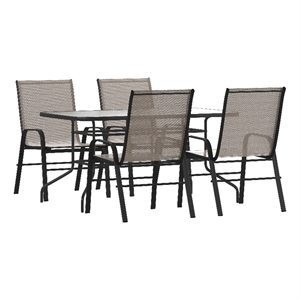 Afuera Living 5 Pc Patio Dining Set - 55&quot Glass Patio Table 4 Brown Stack Chairs