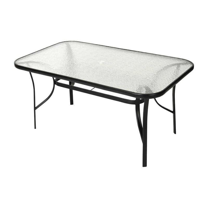 Afuera Living Patio Dining Set with Tempered Glass Top Table & 6 Chairs in Black