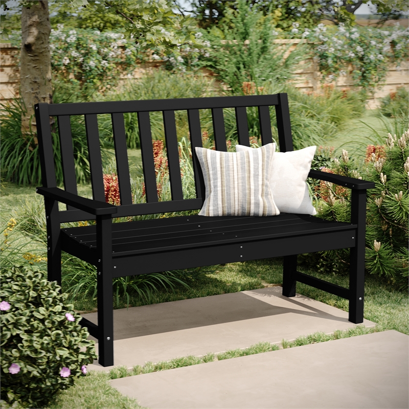 Afuera Living Heavy Duty Recycled HDPE Bench with Curved Seat in Black